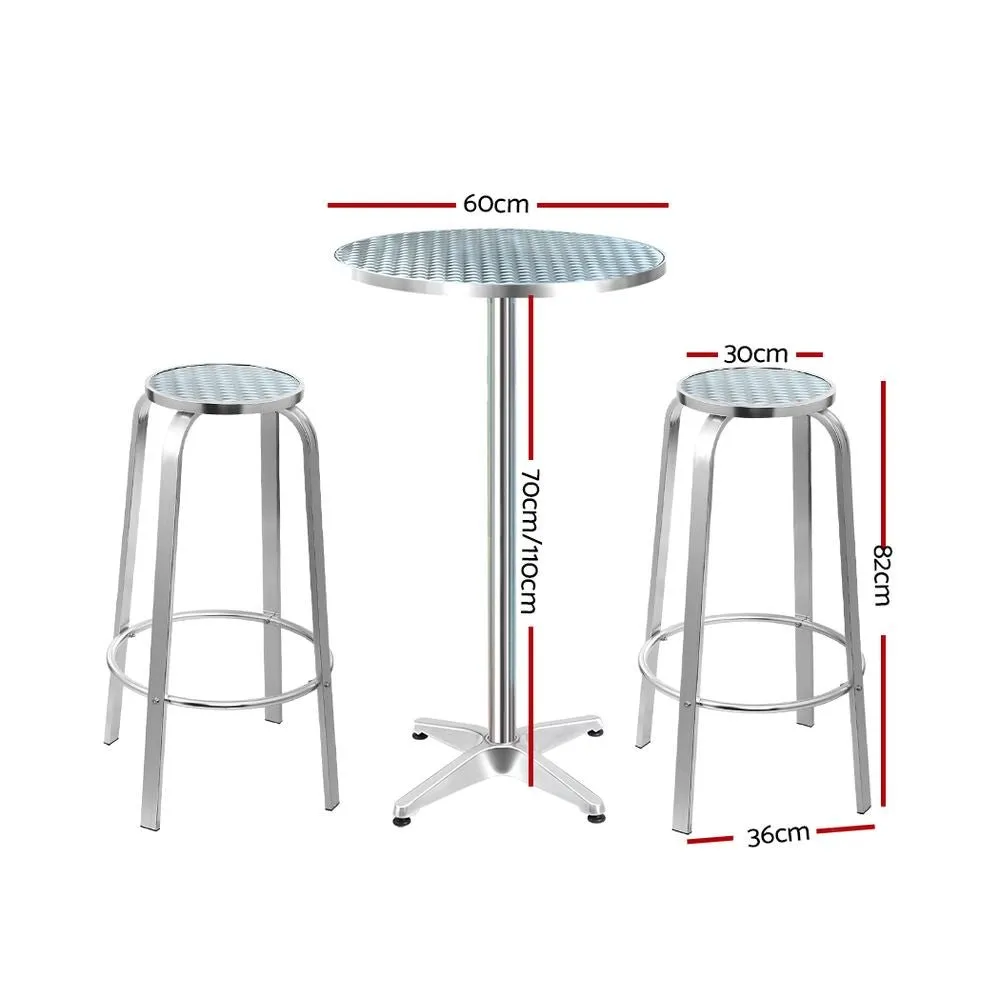 3-Piece Outdoor Bar Set Bistro Table Stools Adjustable Round Cafe