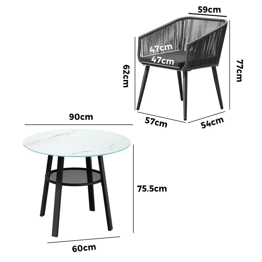 3PCS Outdoor Dining Set Marble-style Table