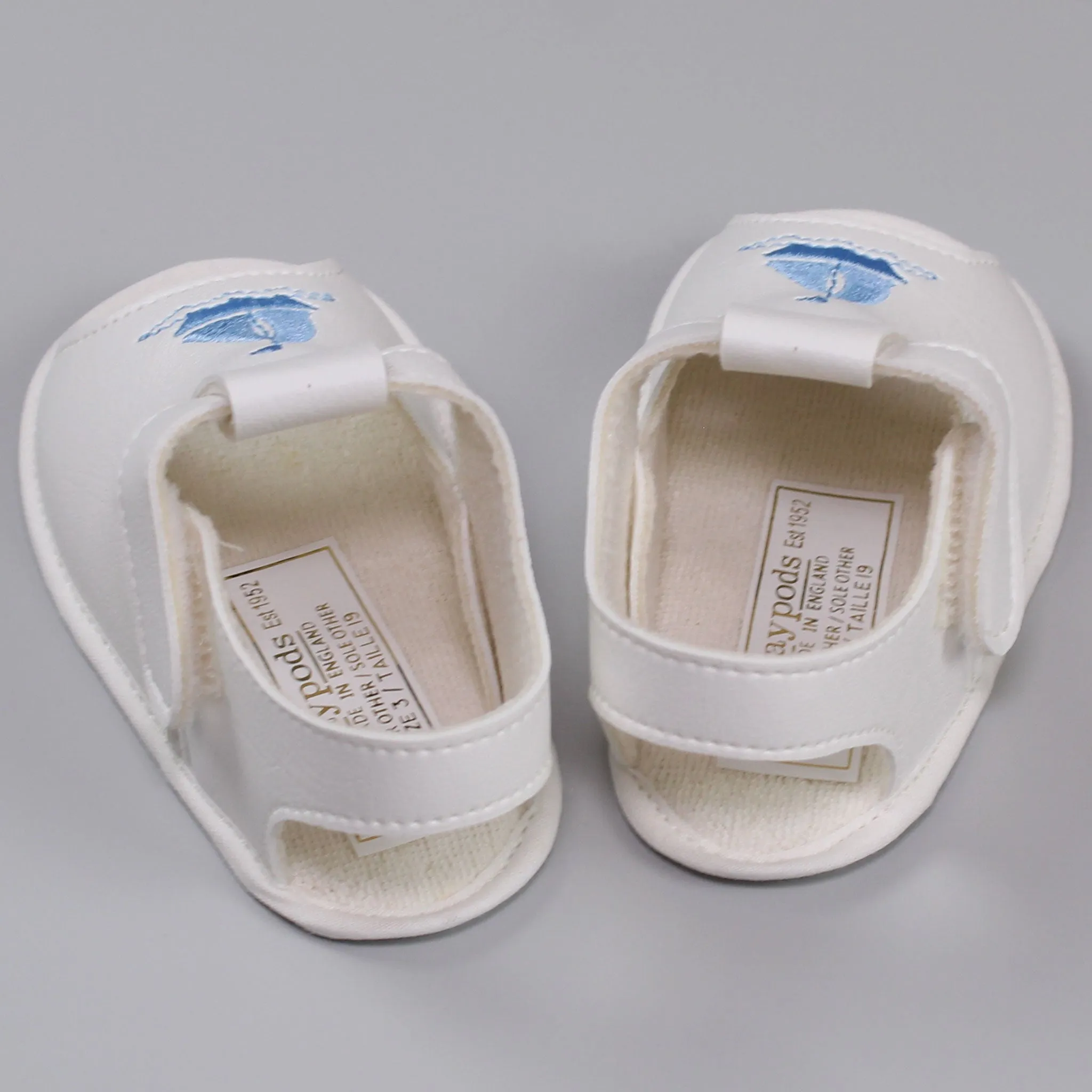 Baby Boy White Pram Sandals with Soft Sole with Embroidered Boat