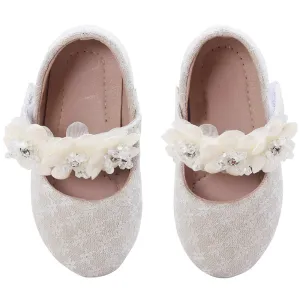 Beige Embellished Velcro Closure Ballerina