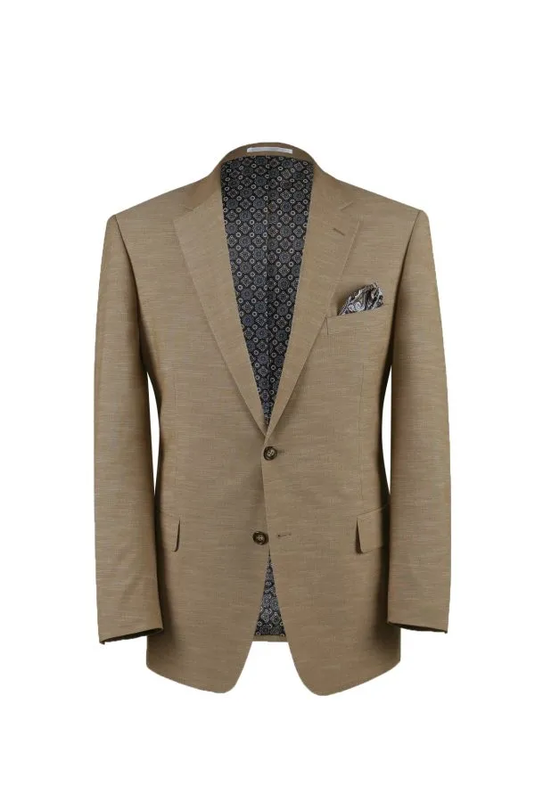 BUILD YOUR PACKAGE: Beige Slim Fit Suit (Package Includes 2 Pc Suit, Shirt, Necktie or Bow Tie, Matching Pocket Square, & Shoes)