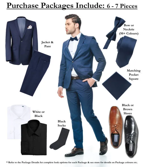 BUILD YOUR PACKAGE: Black Stretch Trim Fit Suit (Package Includes 2 Pc Suit, Shirt, Necktie or Bow Tie, Matching Pocket Square, & Shoes)