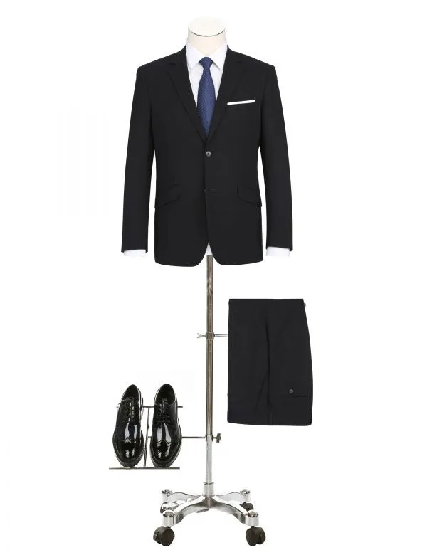 BUILD YOUR PACKAGE: Black Stretch Trim Fit Suit (Package Includes 2 Pc Suit, Shirt, Necktie or Bow Tie, Matching Pocket Square, & Shoes)