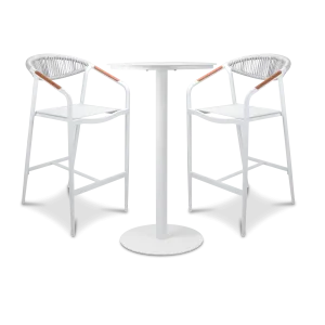 Cafe Collection Round 3pc Bar Suite in White Aluminium