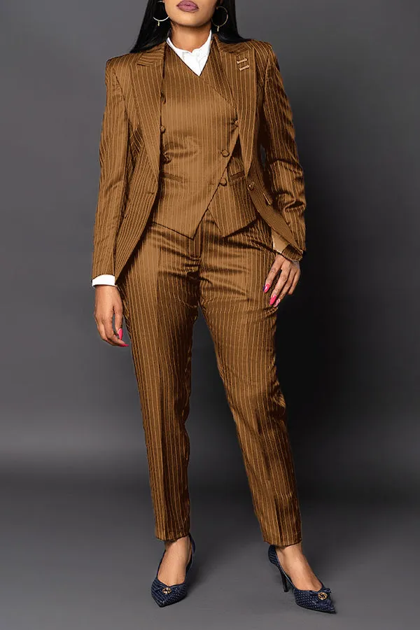 Classic Striped Peak Collar Blazer & Pants Set