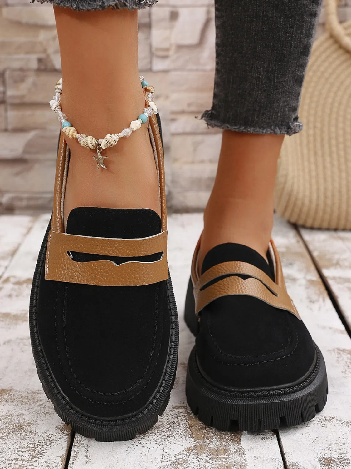 Contrast Suede Platform Loafers