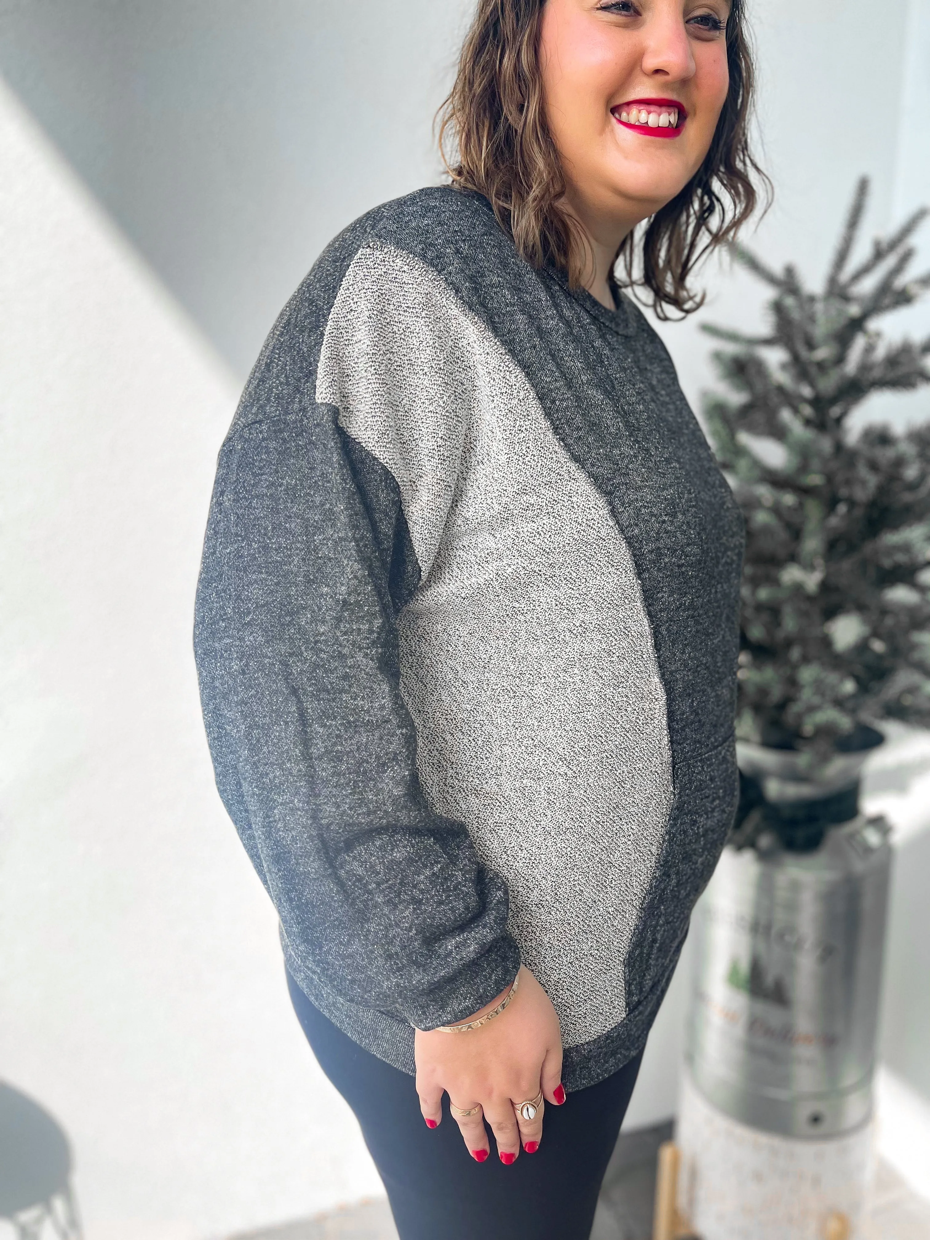 Cuddle Season Black and Gray Kangaroo Pocket Pullover