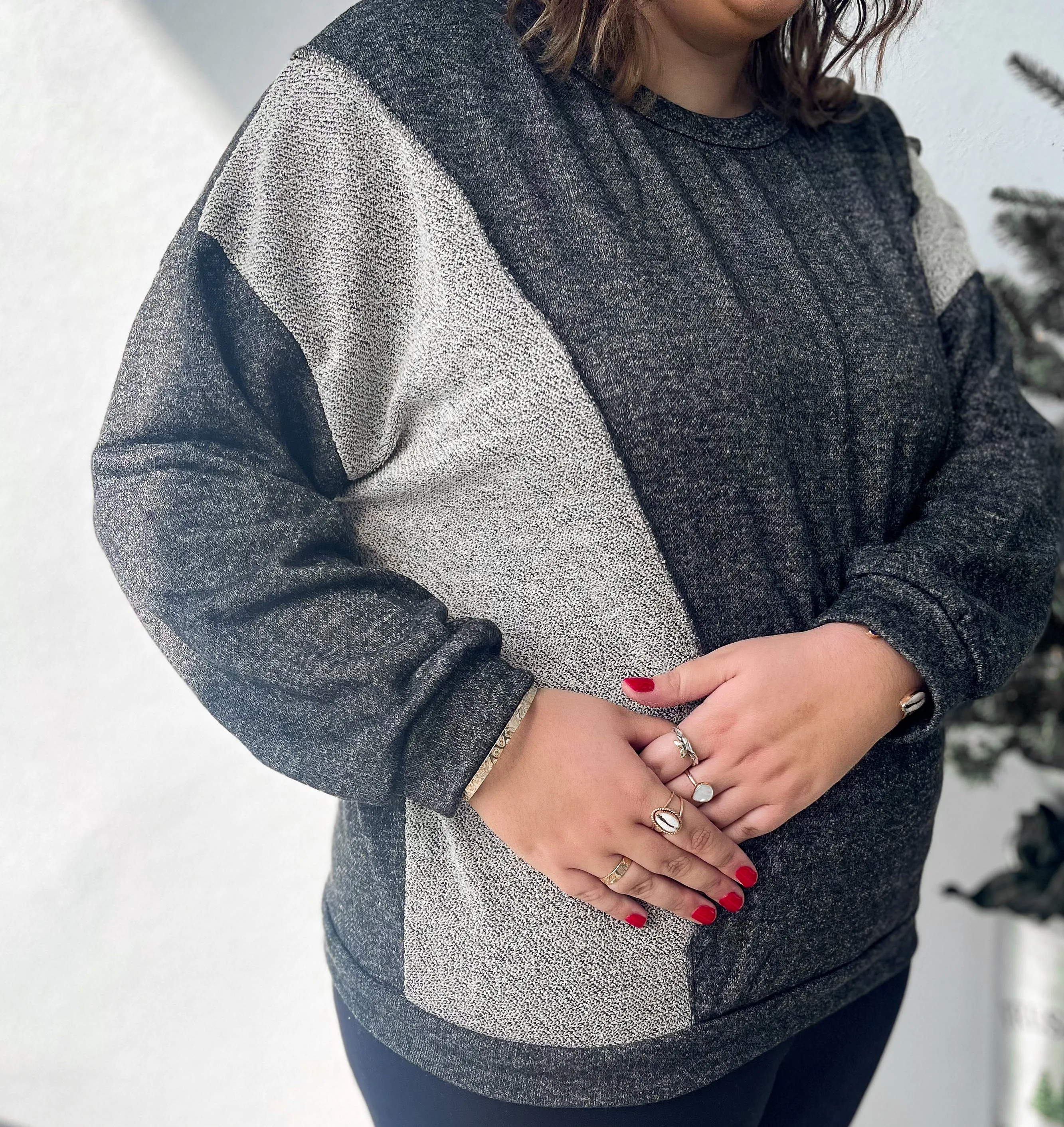 Cuddle Season Black and Gray Kangaroo Pocket Pullover