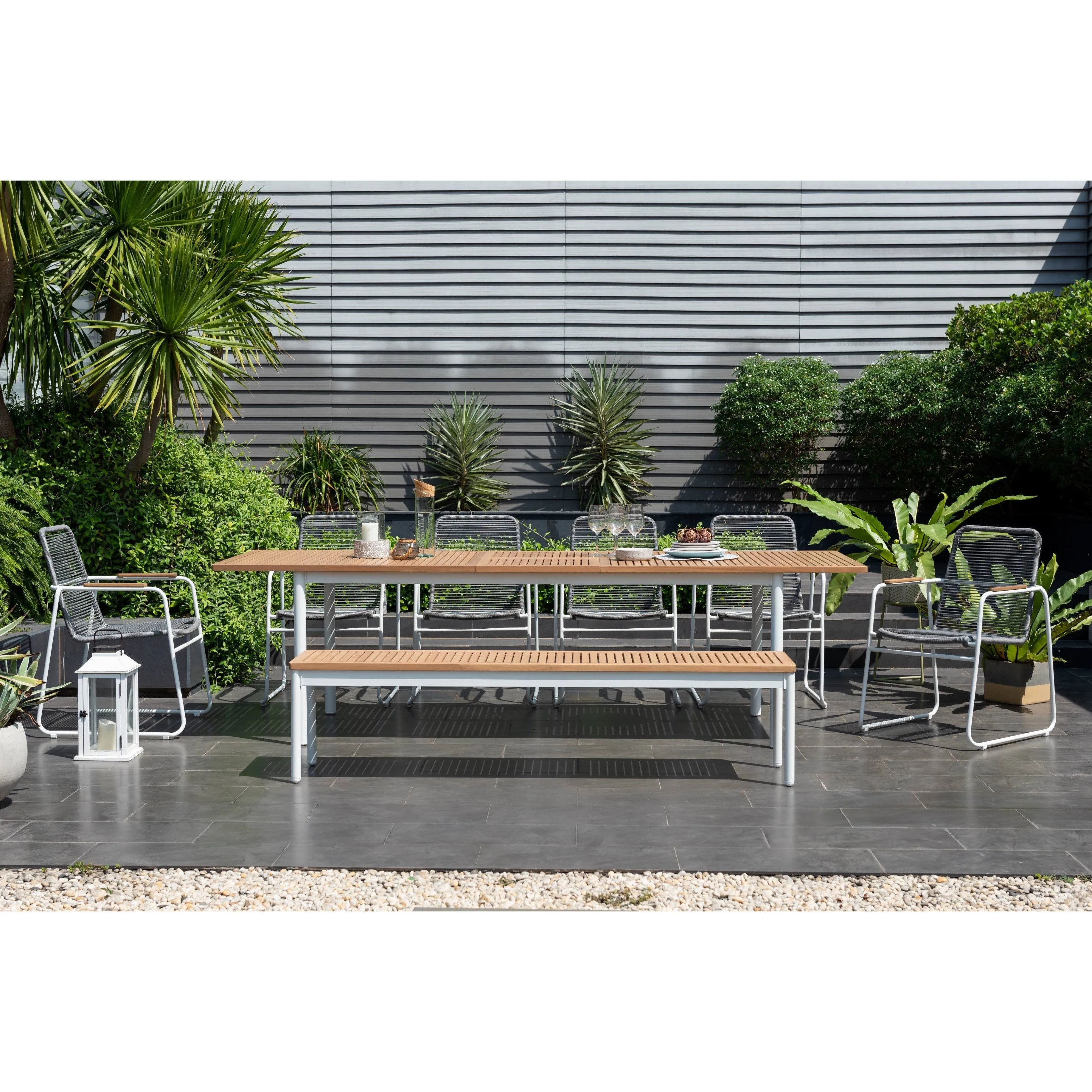 Edgartown 7pc Outdoor Dining Set - Extendable 85-105" with  Slatted Wood