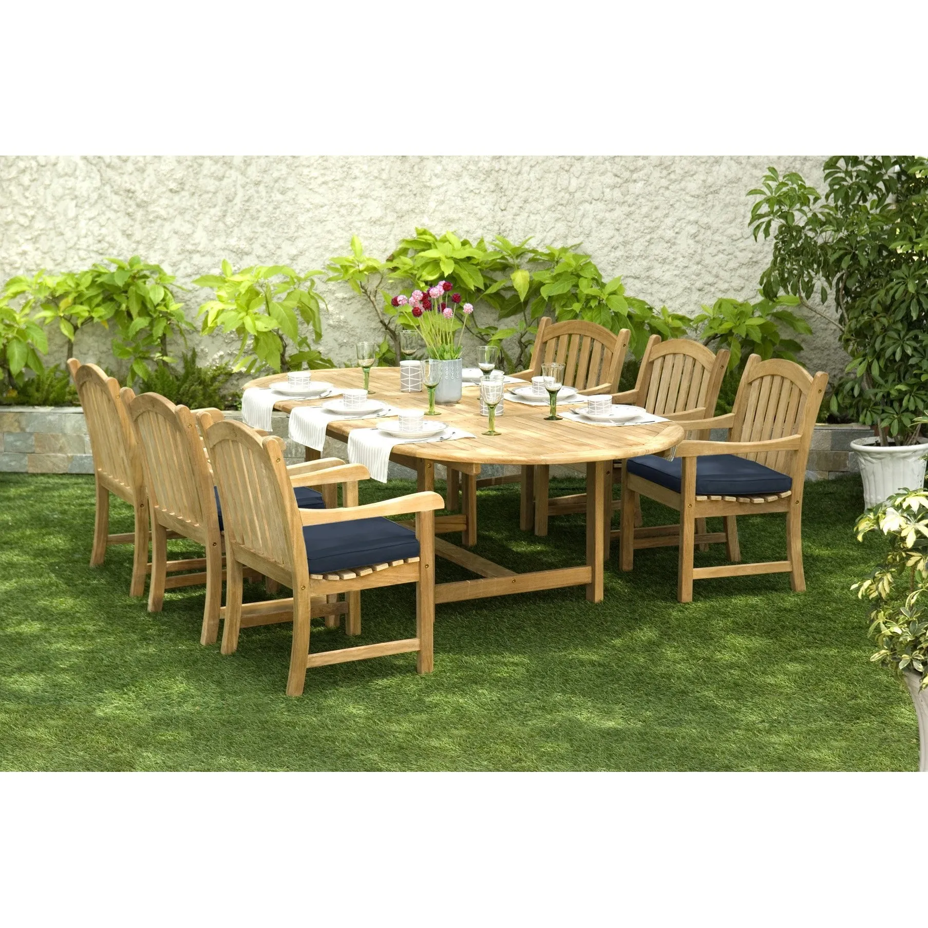 Harbour Teak Outdoor Patio Dining Table (Extendable Oval 71-95" with 2 Self Storing Butterfly Leaves)