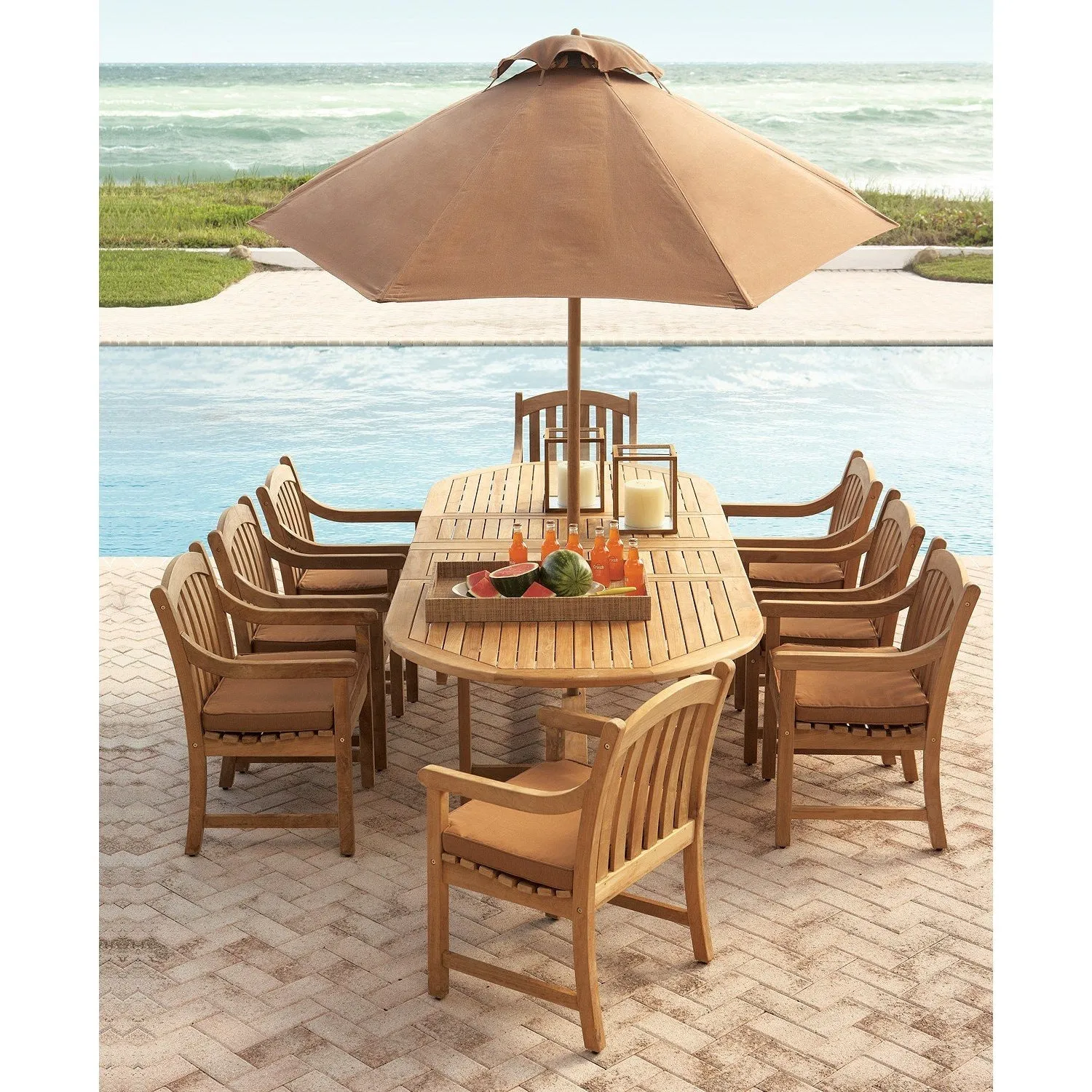 Harbour Teak Outdoor Patio Dining Table (Extendable Oval 71-95" with 2 Self Storing Butterfly Leaves)