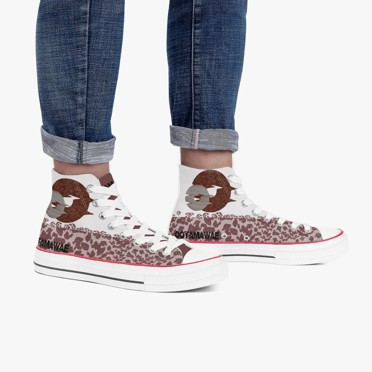 High-Top Canvas Shoes - White&Red Leaves