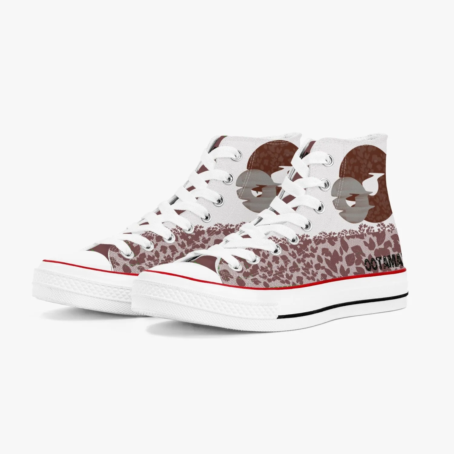 High-Top Canvas Shoes - White&Red Leaves