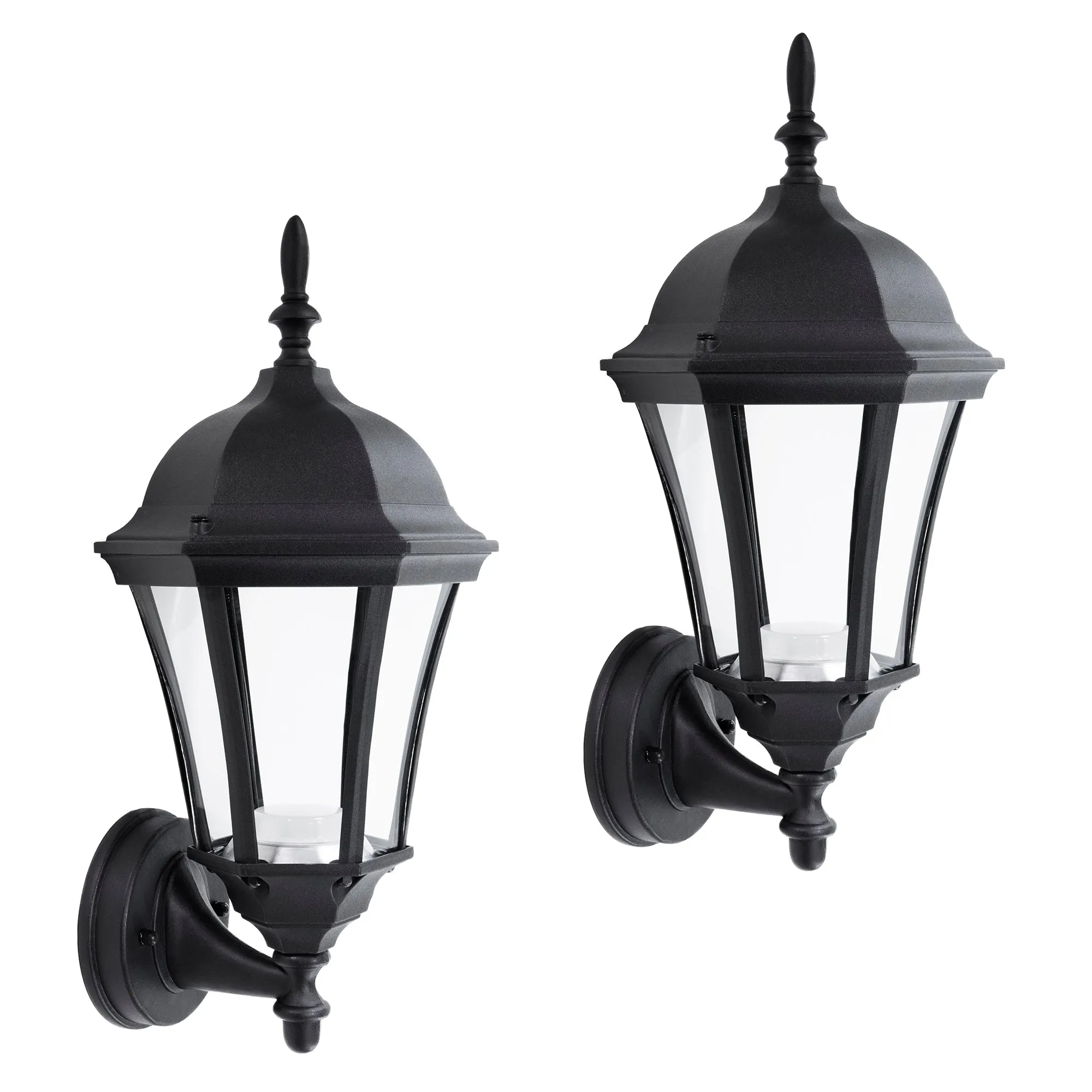 Integrated LED Inverted Glass Hex Wall Sconce Lantern, 800 Lumens, 3K, Wet Location, Black Finish with Clear Glass