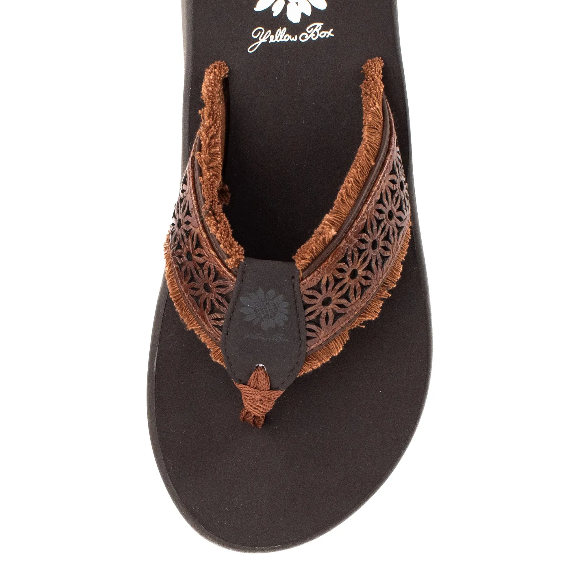 Laser Cut Frayed Flip Flop Sandal | Yellow Box | Griffon Brown