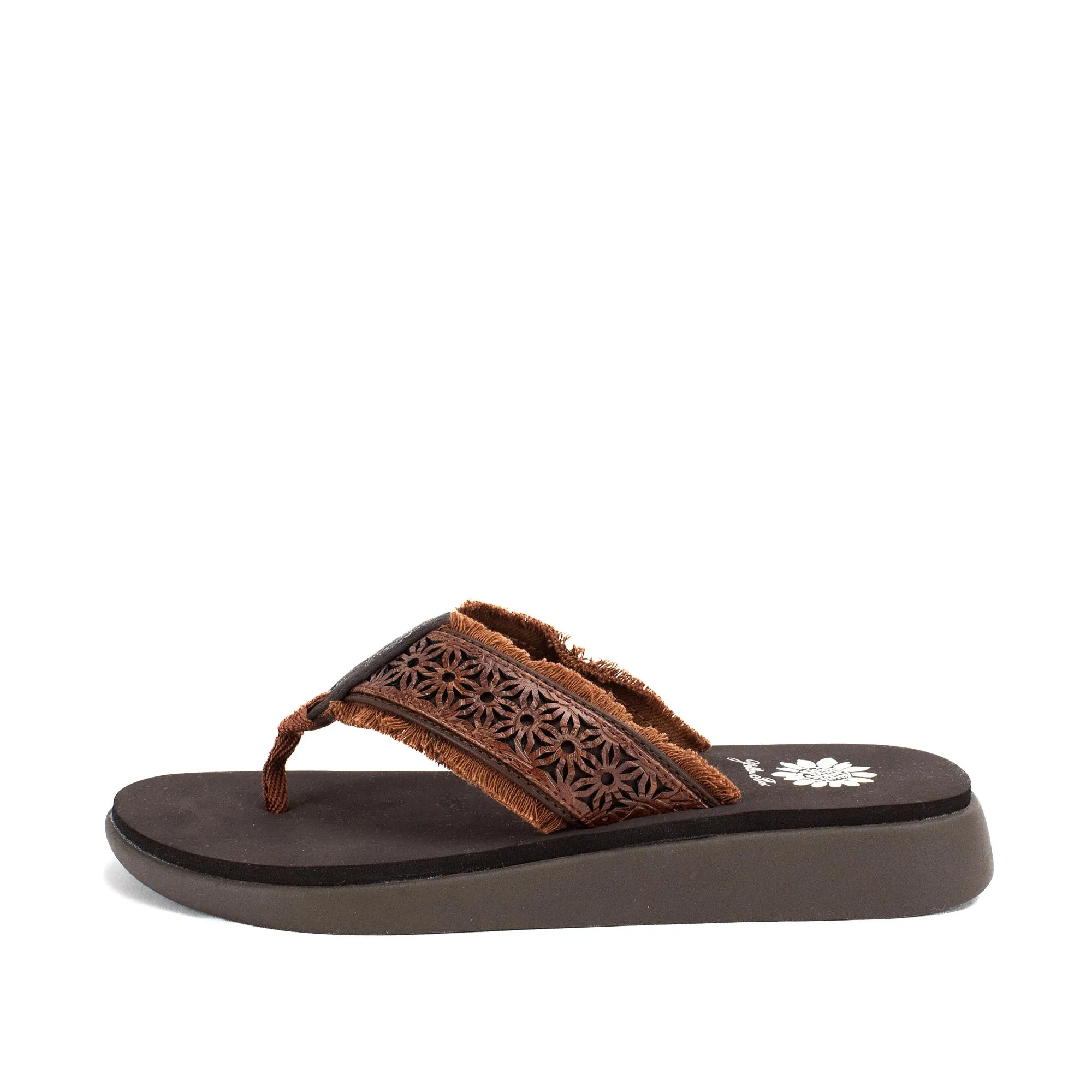 Laser Cut Frayed Flip Flop Sandal | Yellow Box | Griffon Brown