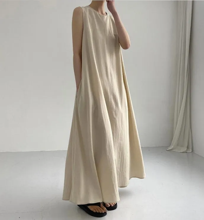 Long Loose Sleeveless  Cotton  Linen Dress