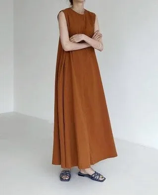 Long Loose Sleeveless  Cotton  Linen Dress