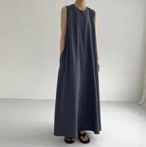 Long Loose Sleeveless  Cotton  Linen Dress