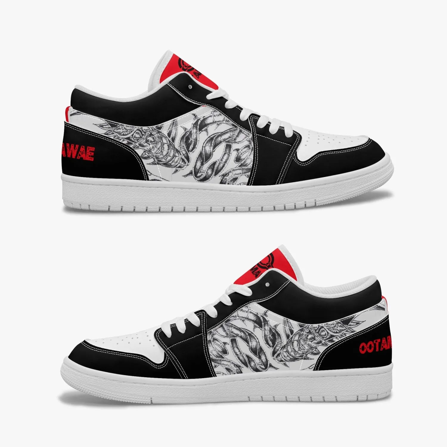 Low-Top AJ1 Leather Sneakers Black Snake