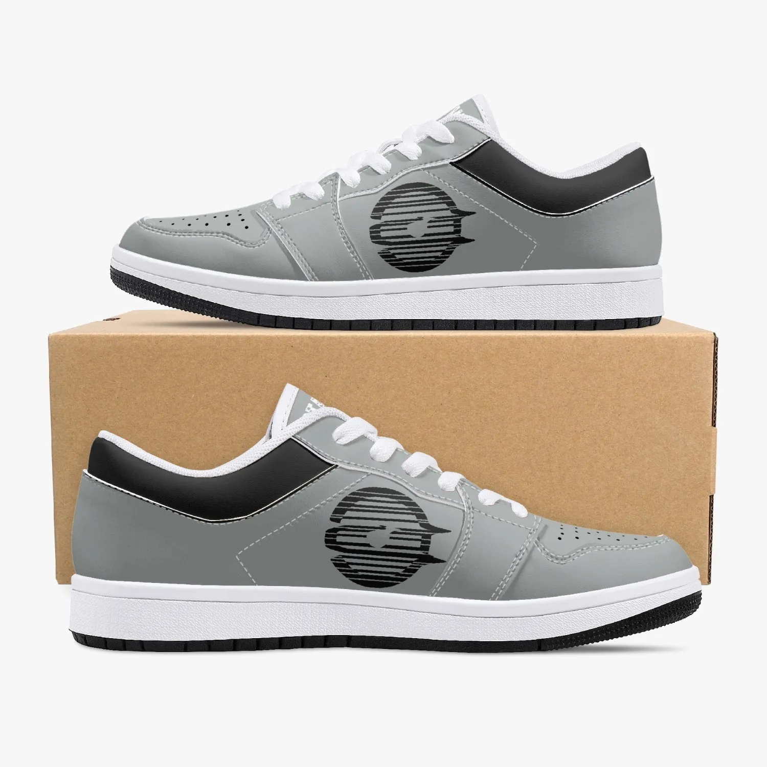 Low-Top Leather Sneakers - Grey/Black