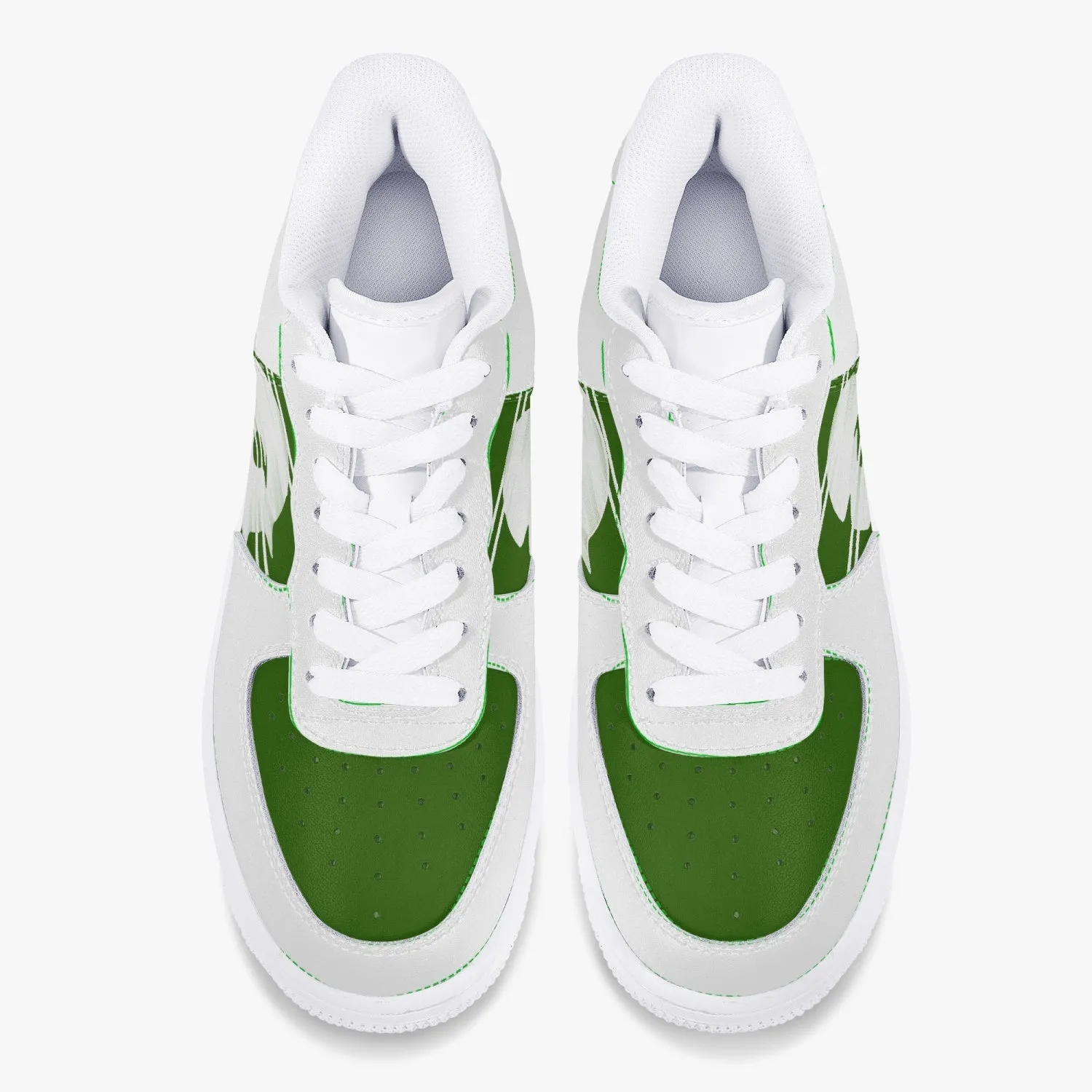 Low Top Leather Sports Sneakers - Green