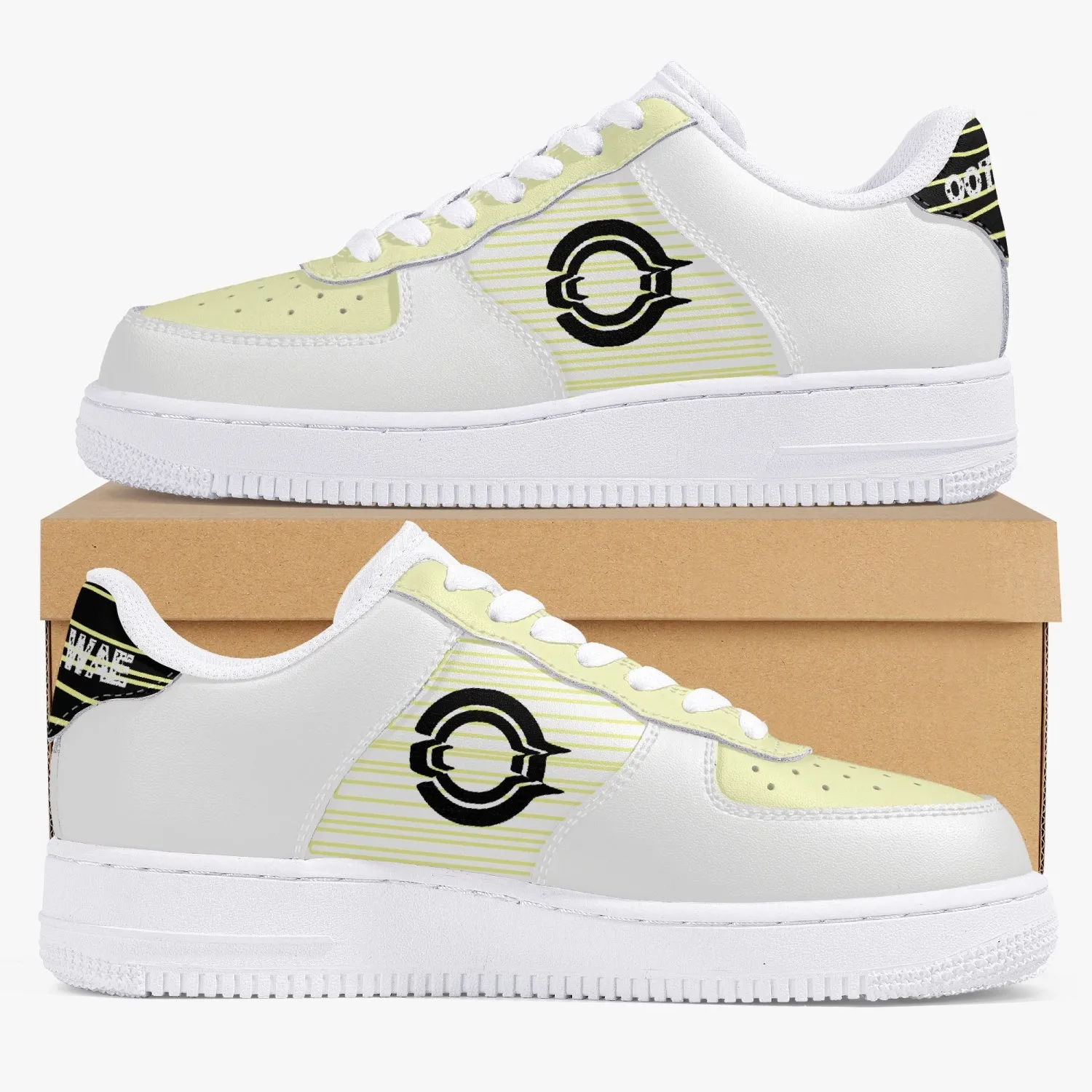 Low-Top Leather Sports Sneakers/ Yellow -Black logo