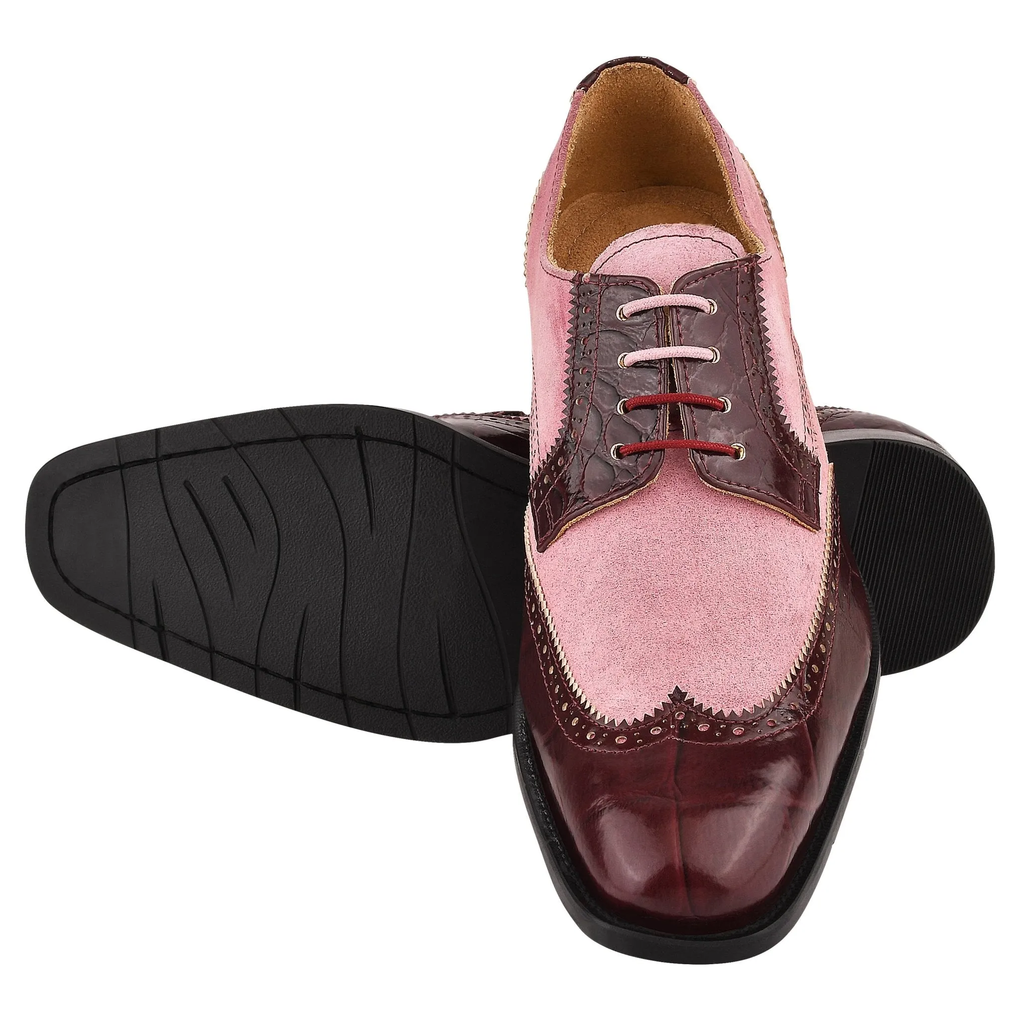 Macon Leather and Suede Crocodile Printed Oxford Dress Shoes