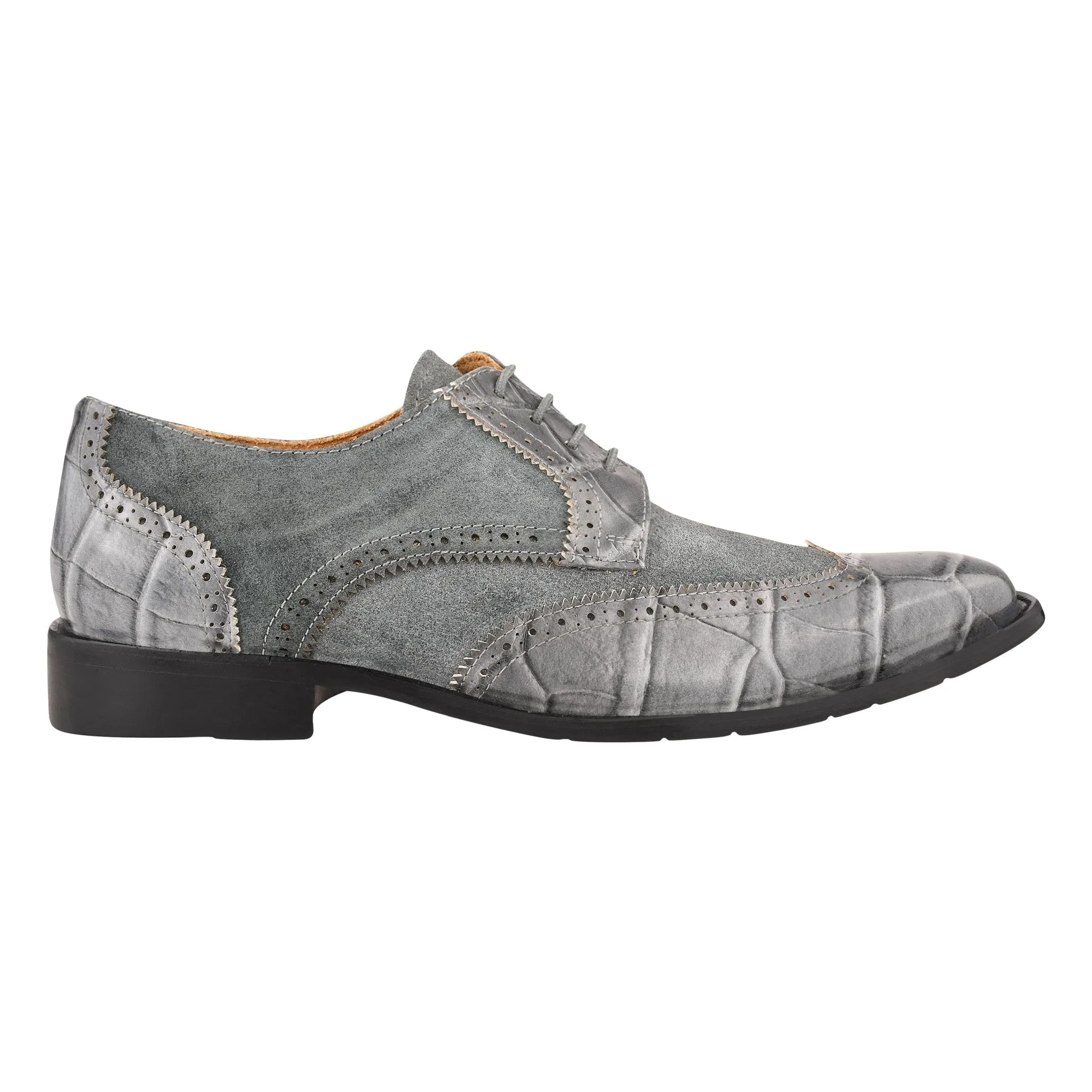 Macon Leather and Suede Crocodile Printed Oxford Dress Shoes