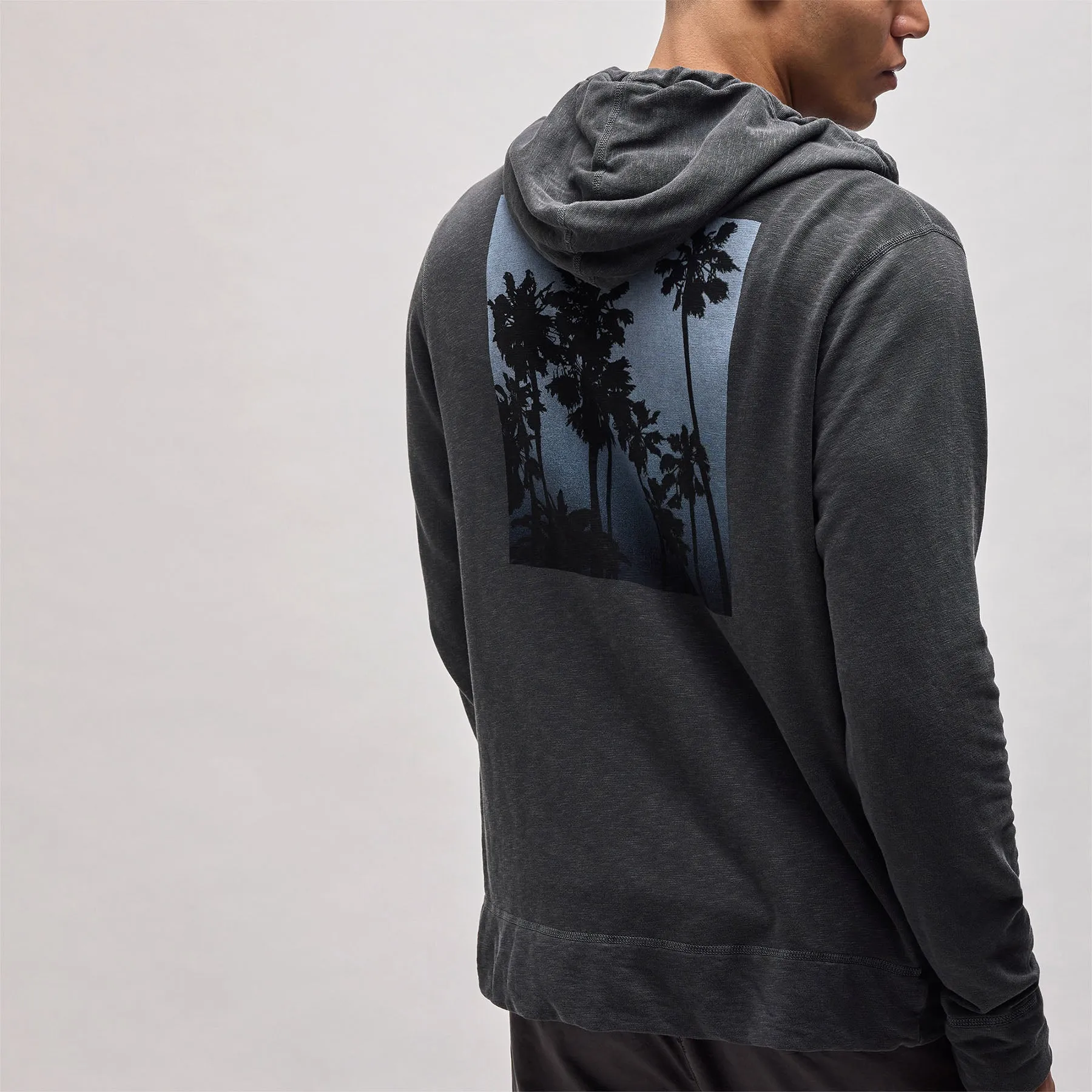 Ombrè Palms Graphic Hoodie - Carbon Pigment/Blue