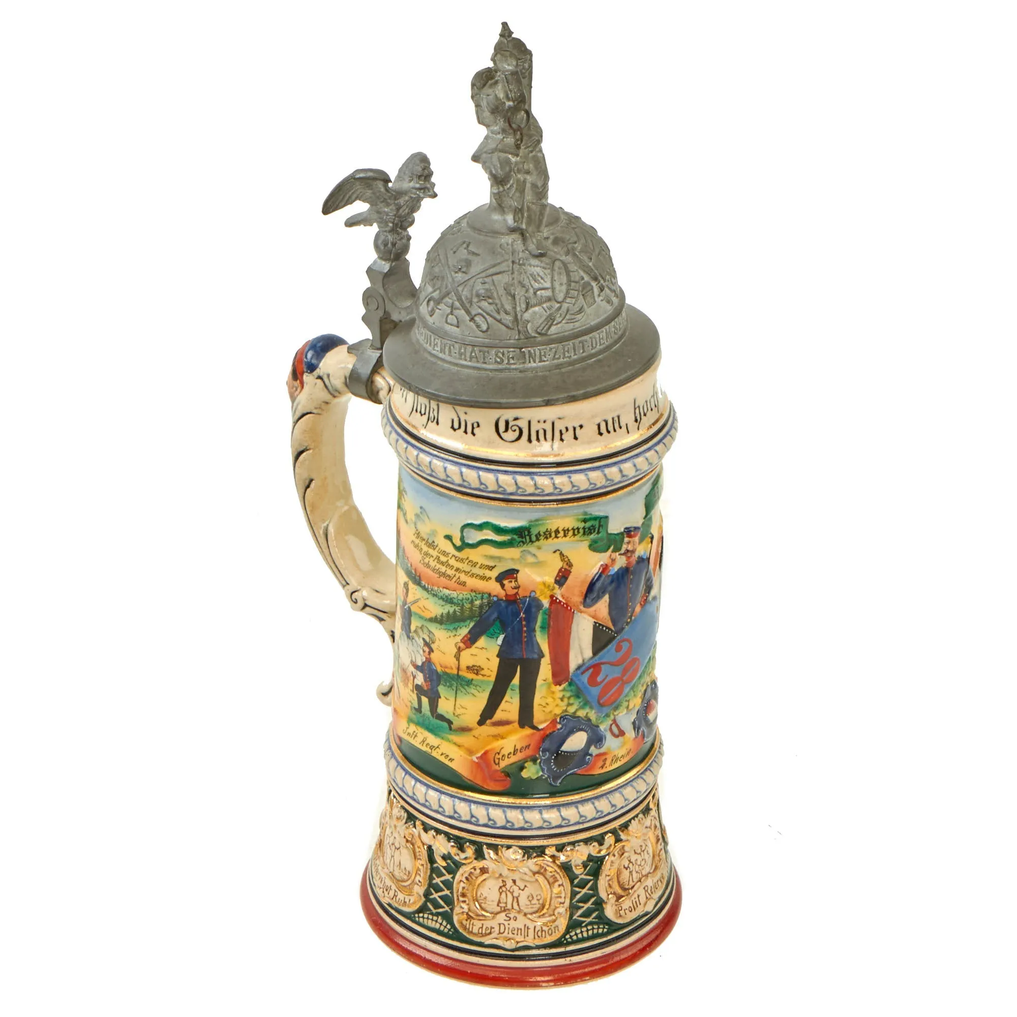 Original Imperial German WWI Era 28th (2nd Rhenish) "von Goeben" Infantry Regiment Reservist Beer Stein - dated 1908-1910