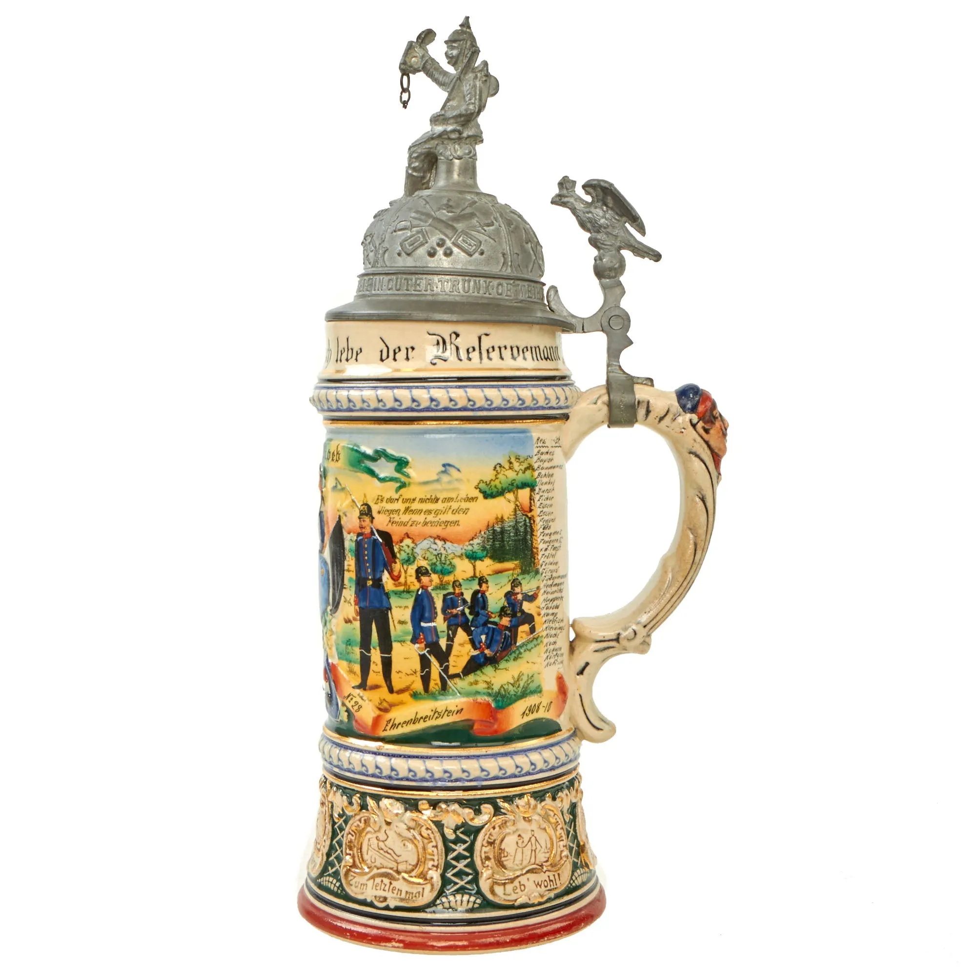 Original Imperial German WWI Era 28th (2nd Rhenish) "von Goeben" Infantry Regiment Reservist Beer Stein - dated 1908-1910