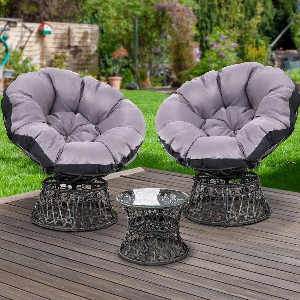 Papasan Chair and Side Table Set- Black