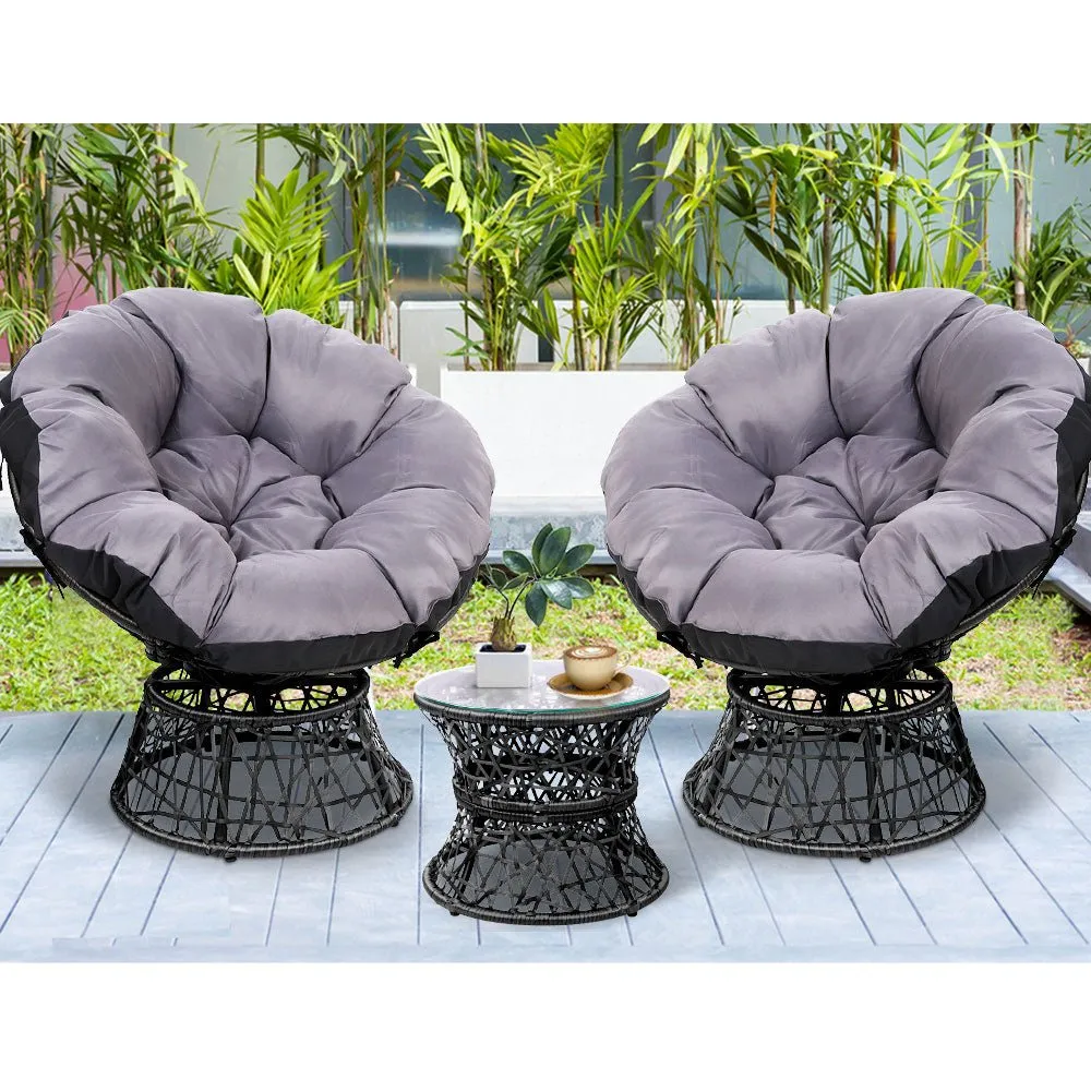 Papasan Chair and Side Table Set- Black