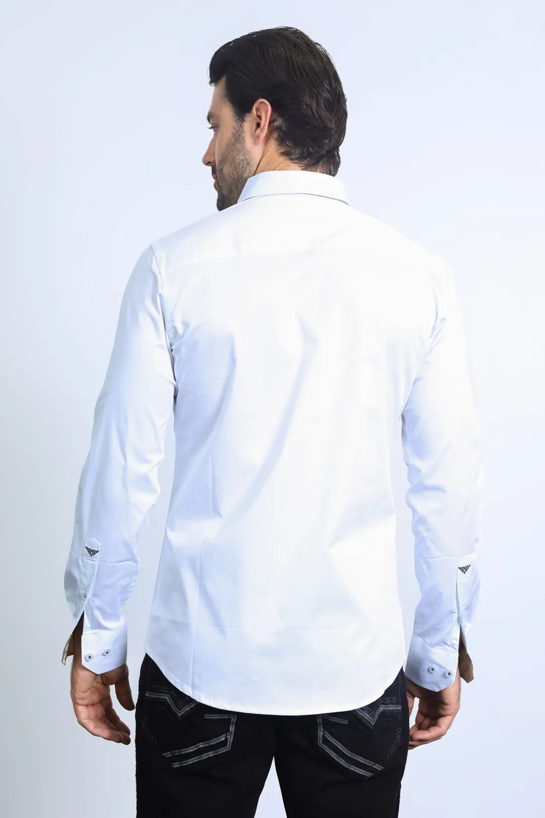 Satin Cotton/Spandex Long Sleeve White Shirt