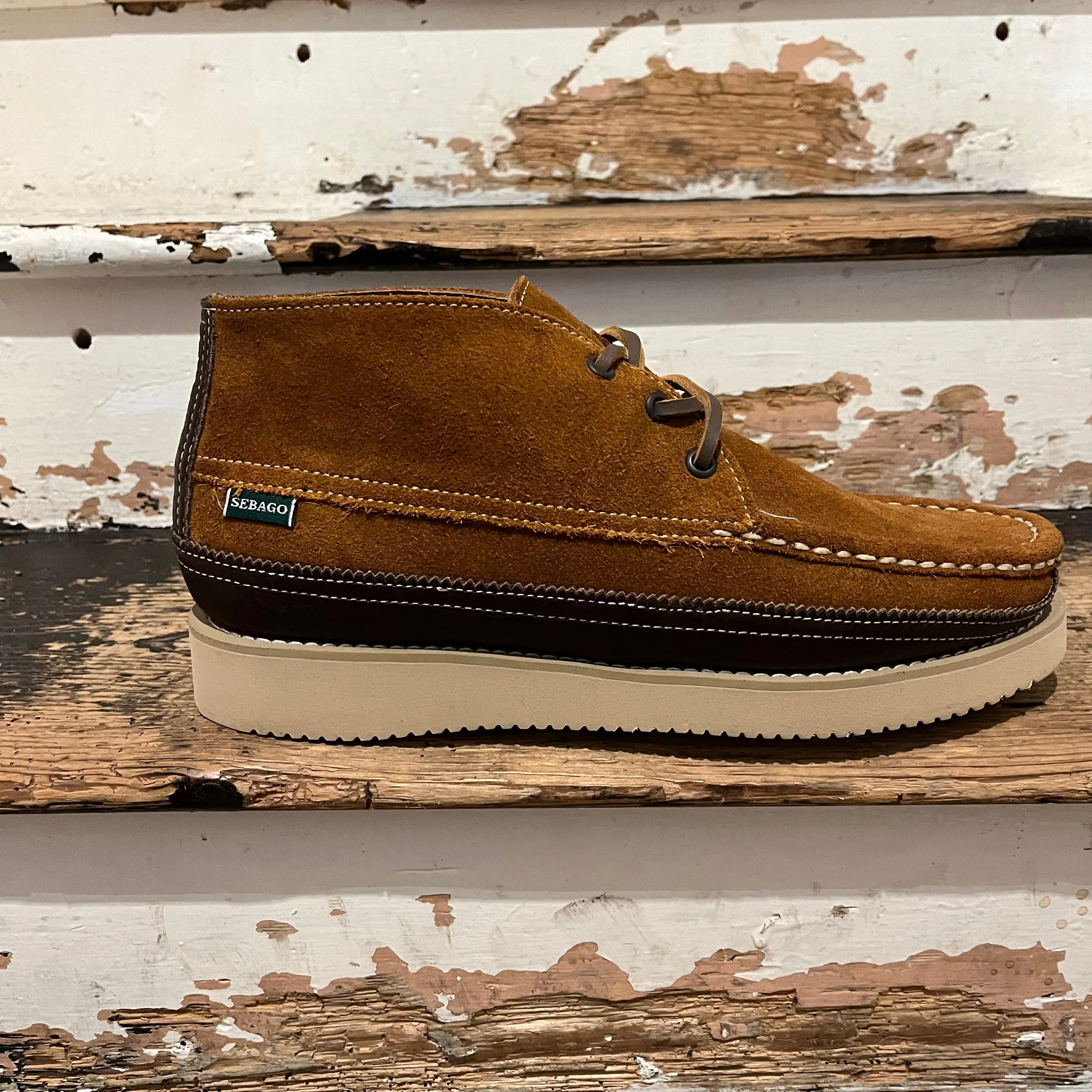 Sebago - Miwak Suede Canoe Moc Tumbled - Cognac/Dark Brown