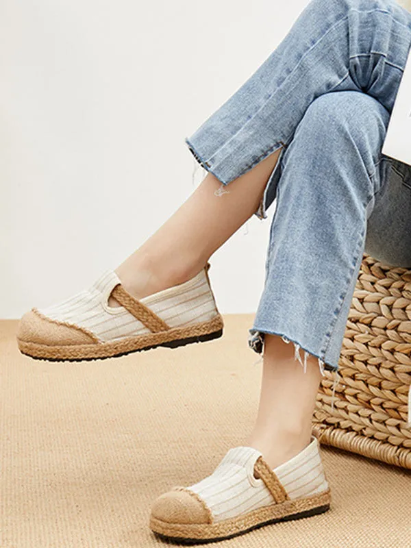 Straw Knitting Striped Flat Shoes Casual Shoes