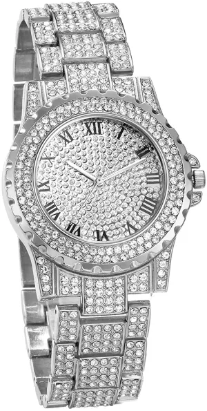 Stylish Rhinestone Round Quartz Watch Silver