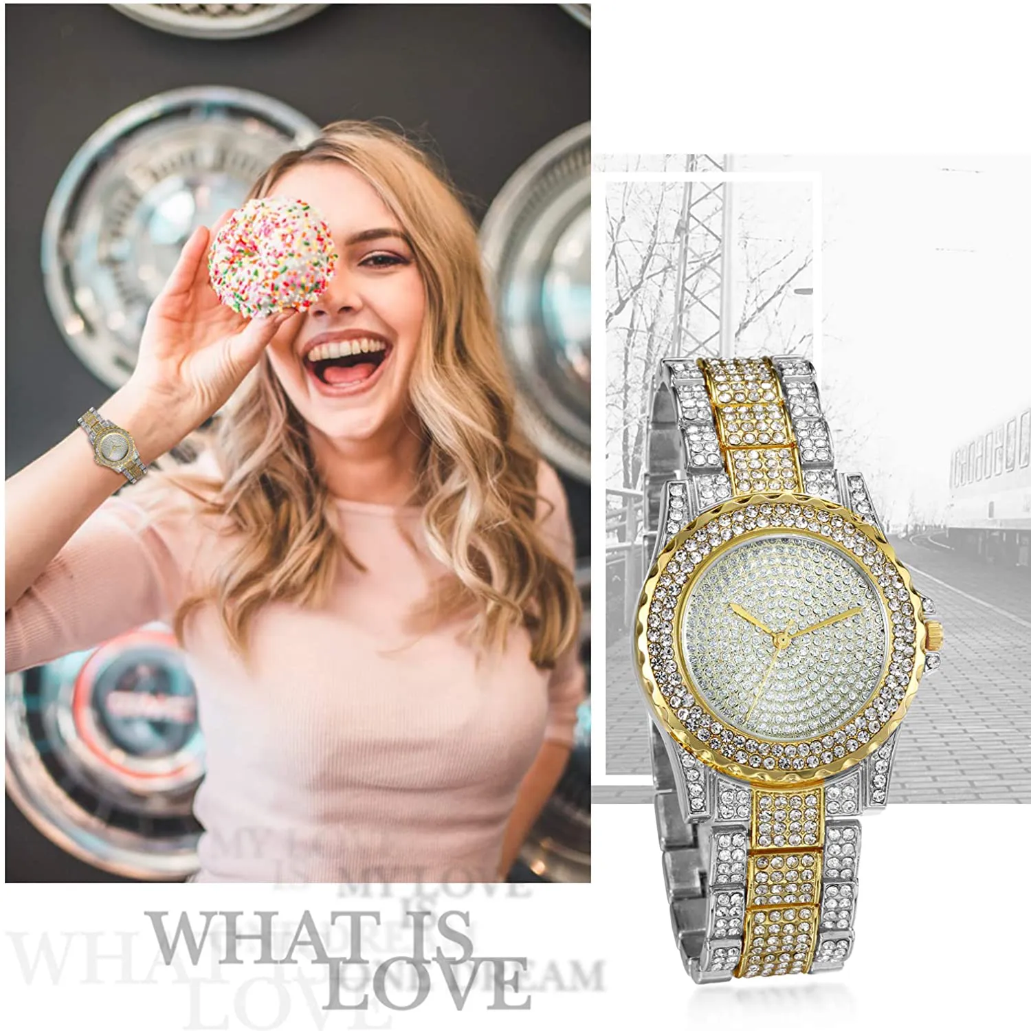 Stylish Rhinestone Round Quartz Watch Silver