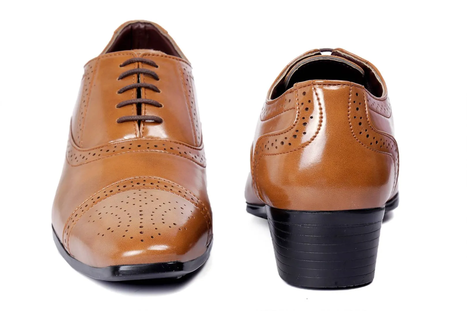 Stylish Tan Faux Leather Lace-up British Semi Brogue Oxford Shoes For Men