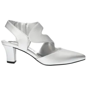 Venue Metallic Zippered Block Heel Asymmetrical Pumps