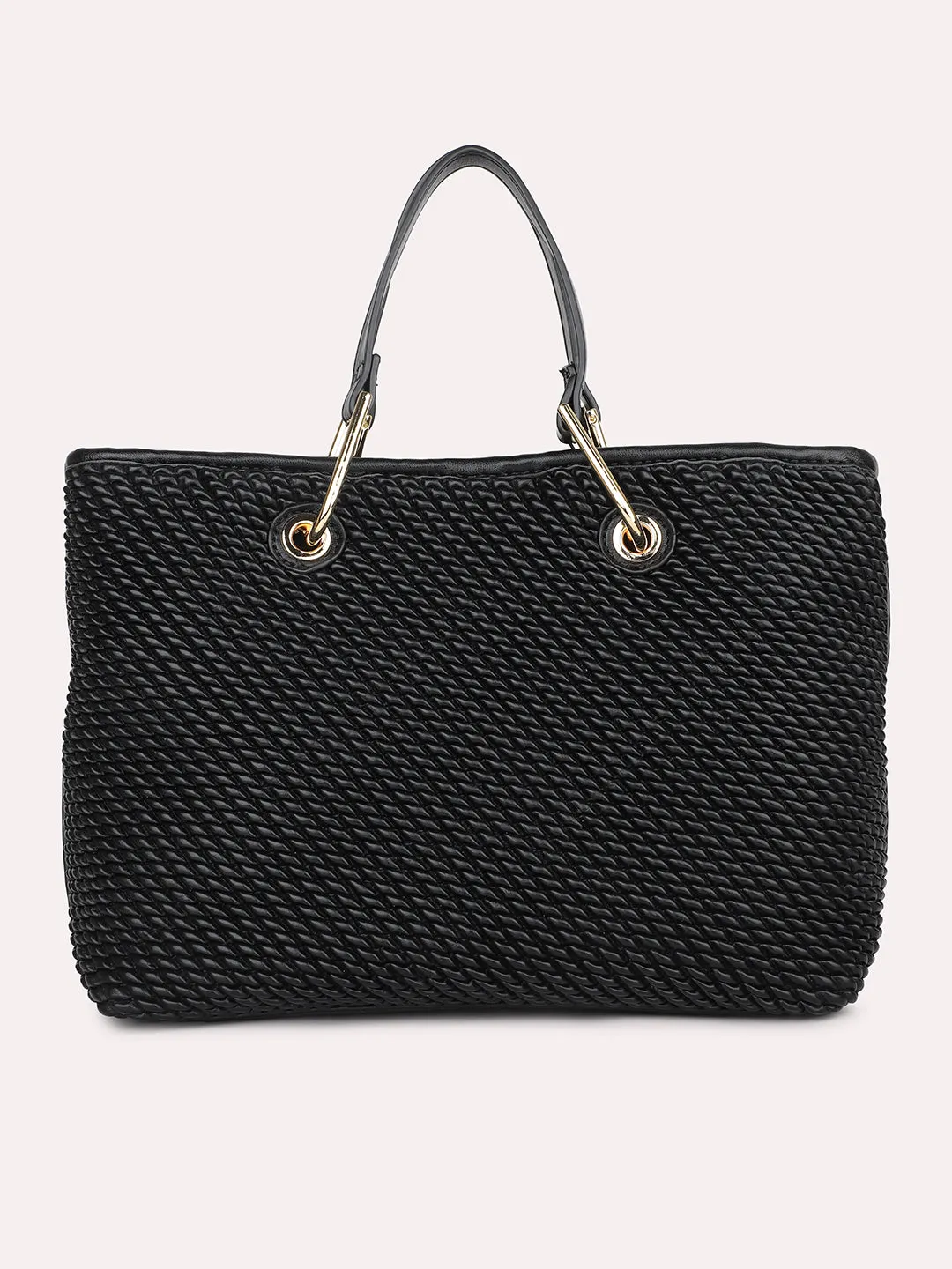 Women Black Quilted Structured Shoulder Bag