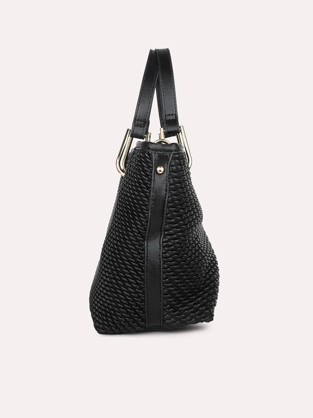 Women Black Quilted Structured Shoulder Bag