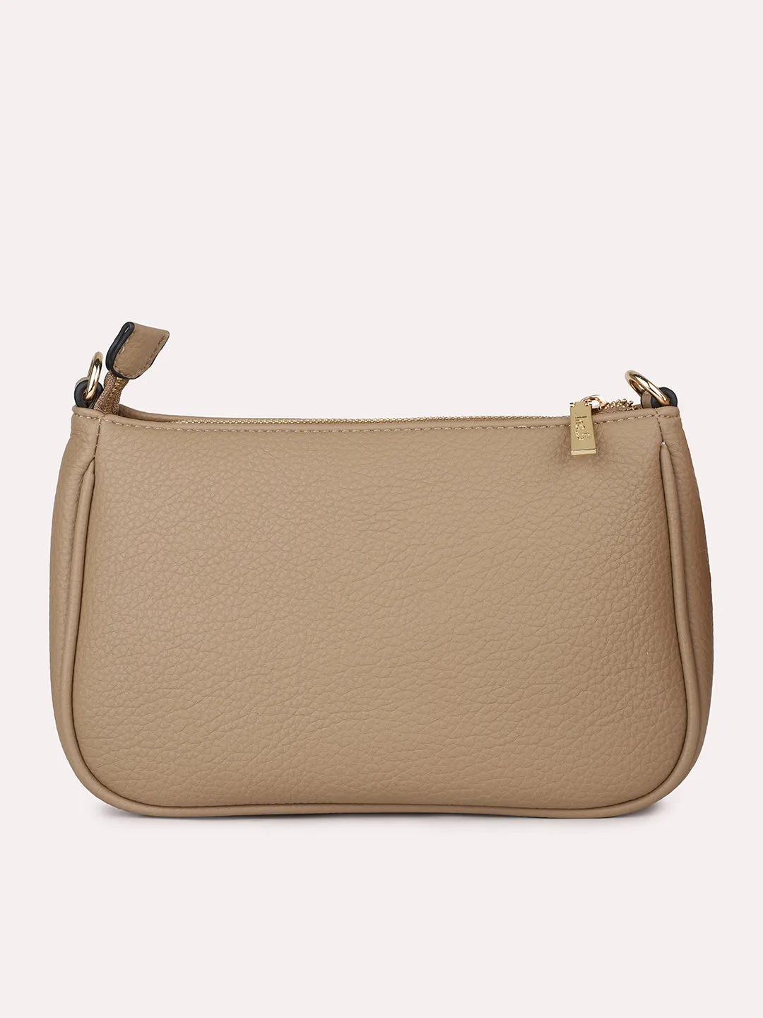 Women Khaki Leather Textured Shoulder Bag