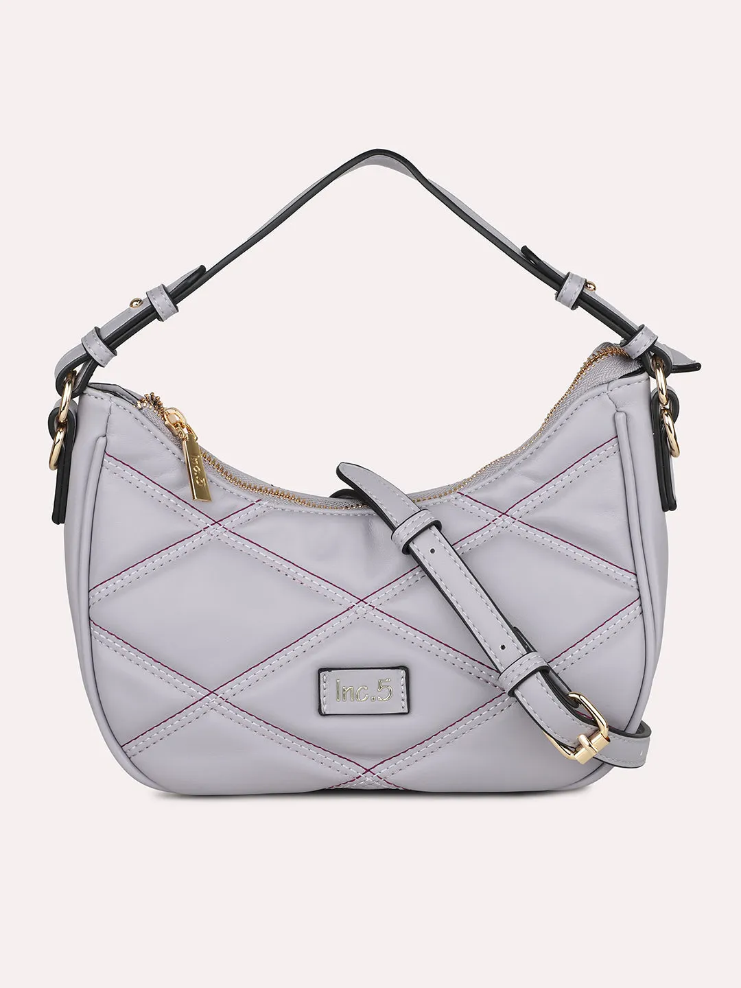 Women Purple Qulited Half-Moon Shoulder Bag