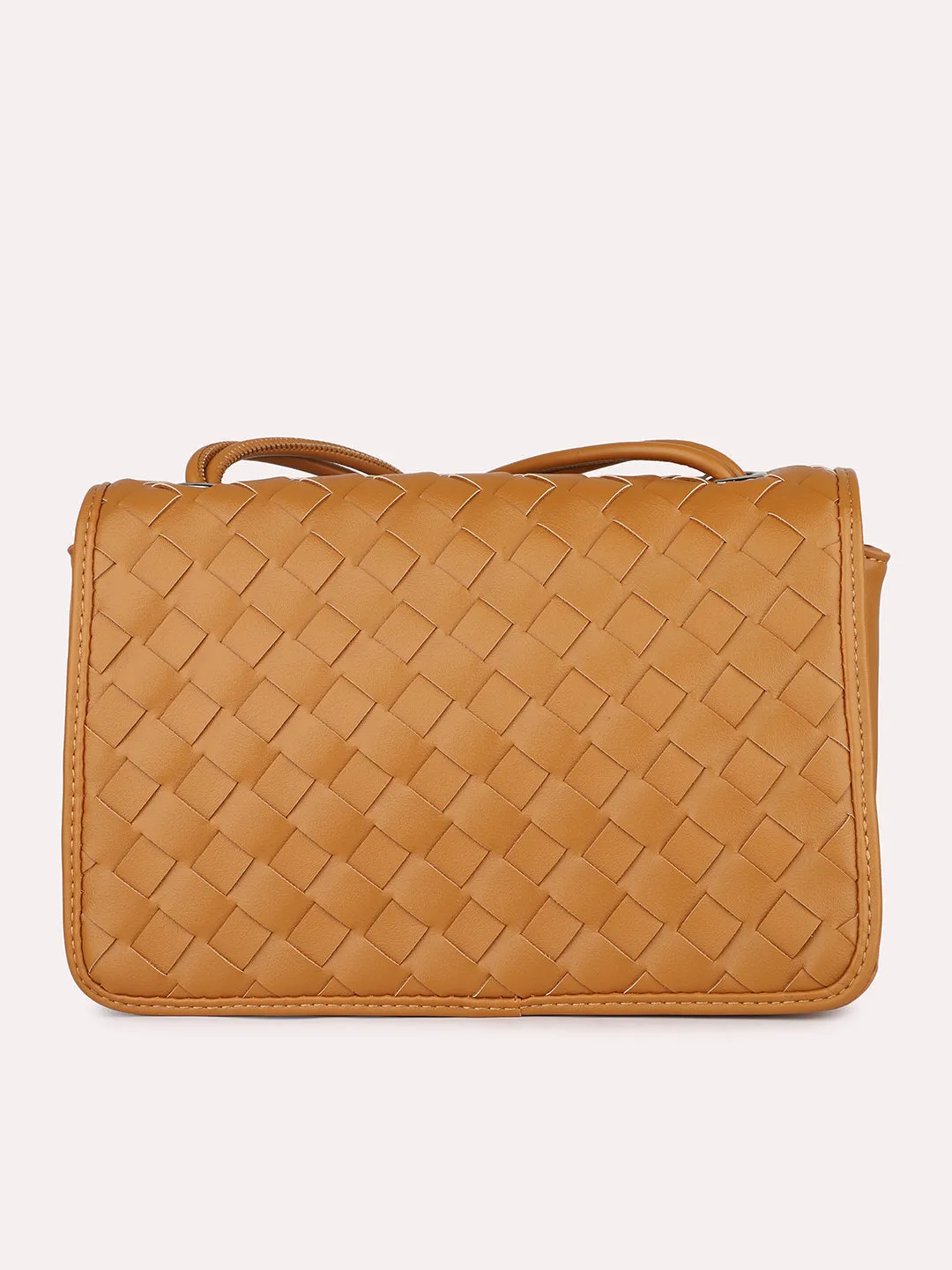 Women Tan Textured Structured Shoulder Bag